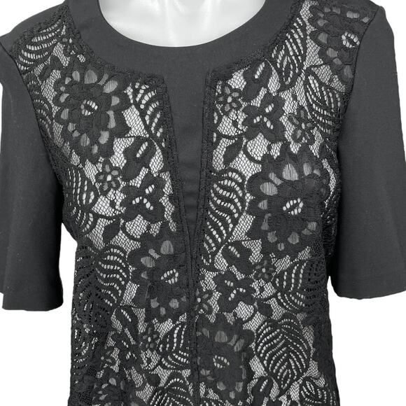 Chelsea28 Women's Black Floral Lace Short Sleeve Sheer See Trough Blouse Top M - Picture 3 of 5